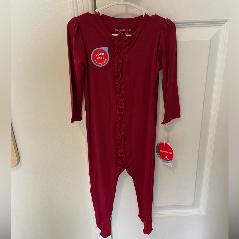 New with tags magnetic me Cabernet Modal Magnetic Footie w/ruffles size 6-9M.